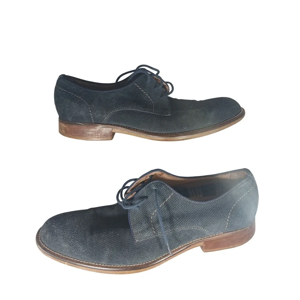 Johnston & Murphy J&M 1850 Mens 9.5 M‎ Navy Blue Suede Perforated Derby Shoes